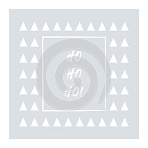 Christmas card abstract vector background with white snowy trees and santa claus saying hohoho.
