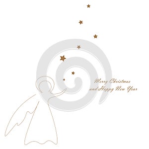 Christmas card with angel and stars. Vector