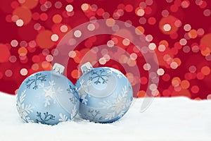 Christmas card balls baubles stars background snow decoration
