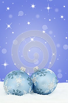 Christmas card balls baubles stars decoration background snow