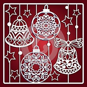 Christmas card with bells for laser cutting