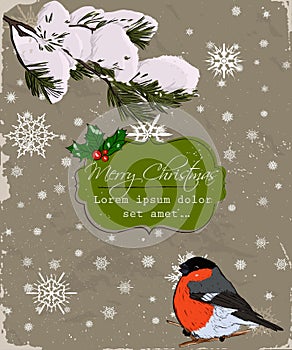 Christmas card with bullfinch.