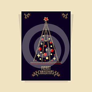 Christmas Card with Christmas  Tree made by drawing hand stitch