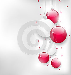 Christmas card with colorful glass balls and tinsel