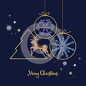 Christmas card, colorful snowflakes in round bauble