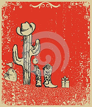 Christmas card with cowboy boots and cactus