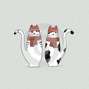 Christmas card with cute cartoon cats