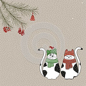 Christmas card with cute cartoon cats
