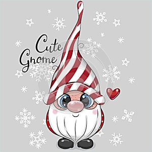 Christmas card Cute Cartoon Gnome on a gray background photo