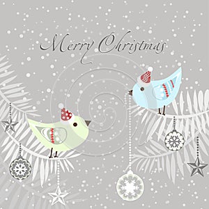 Christmas card with Cute Christmas Birds.