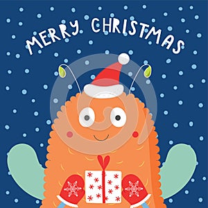 Christmas card with cute funny monster