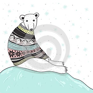 Christmas card with cute polar bear