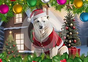 Christmas card with a cute Polar Bear on a Christmas background