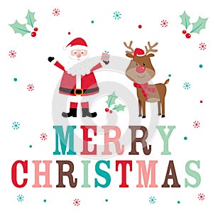 Christmas card with cute Santa and reindeer