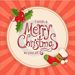Christmas card with decorrations and greetings