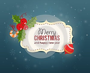 Christmas card with decorrations and greetings