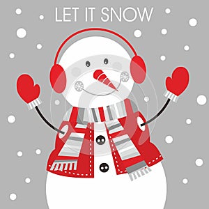 Christmas card design with cute snowman and lettering