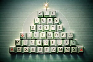 Christmas card - Christmas tree made of computer keys, tree background with vignette photo