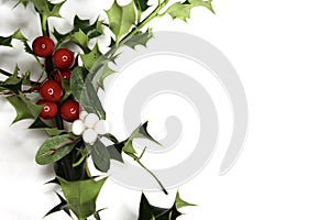 Christmas Card Design with Holly Berries and Mistletoe