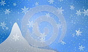 Christmas card falling snowflakes background mountain