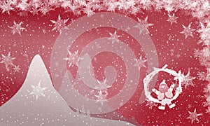 Christmas card falling snowflakes background mountain