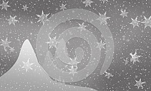 Christmas card falling snowflakes background mountain