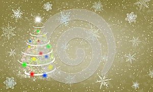 Christmas card falling snowflakes background tree