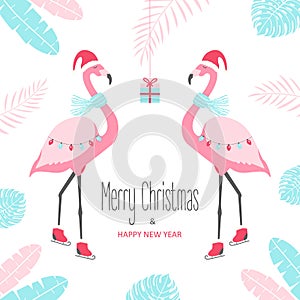 Christmas card with flamingo.