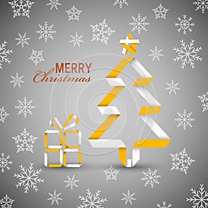 Christmas card with folded tree in white orange pattern