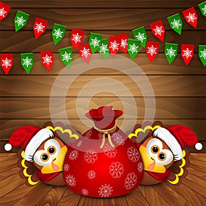Christmas card with funny turkeys