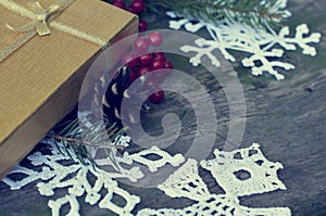 Christmas card with gift and decor with toning