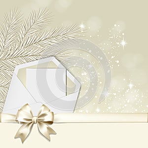 Christmas card with a gold bow and envelope