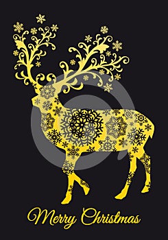 Christmas card with gold deer, vector