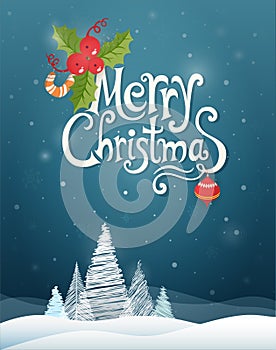 Christmas card with graphic trees and greetings text on a dark b