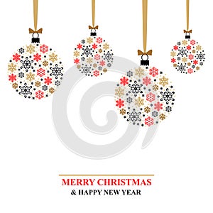 Christmas card with hanging snowflakes baubles