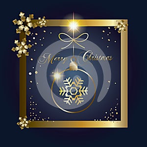 Merry Christmas Winter Holiday card luxury decoration template 3D gold decoration