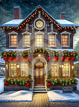 Christmas Card Holiday House Background, Winter