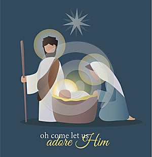 Christmas card holy family. silhouettes of Joseph Mary and the infant Jesus