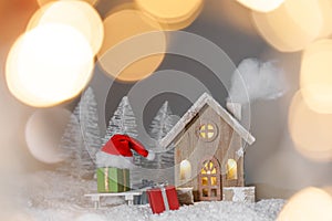 Christmas card with house in snow