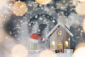 Christmas card with house in snow