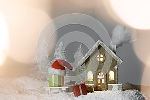 Christmas card with house in snow