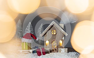 Christmas card with house in snow