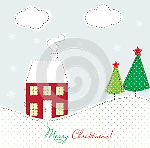 Christmas card with house and trees