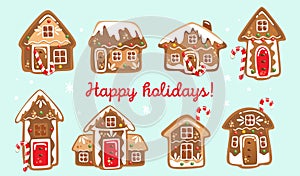 Christmas card with houses made of gingerbread cookies