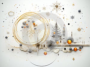 Christmas card in minimalist style on a white background with gold