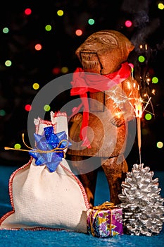 Christmas card with monkey and sparkler