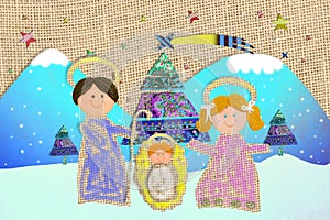 Christmas card Nativity Scene childlike style
