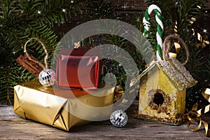 Christmas card with nesting box