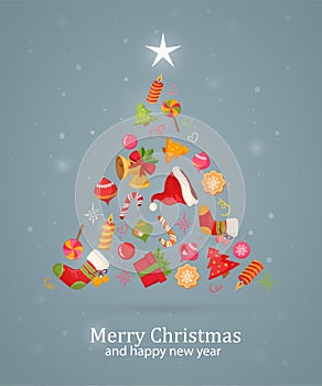 Christmas card with objects and text