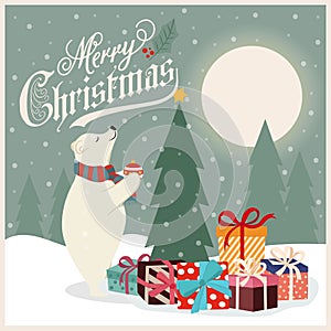 Christmas card with polar bear that adorns the Christmas tree